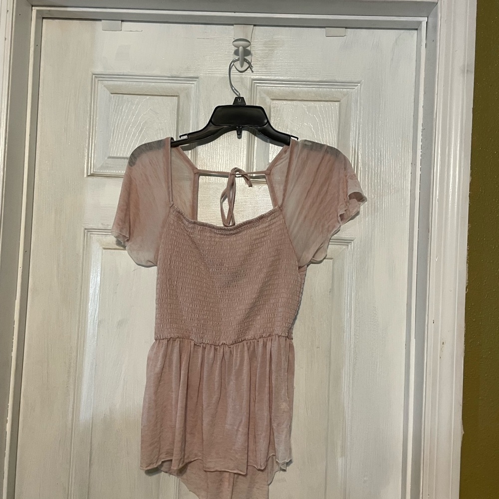 Pink lightweight tie back top